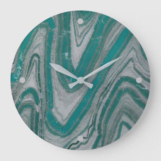 Aqua en Gray Wavy Faux Sandstone Wall Clock Grote Klok (Voorkant)