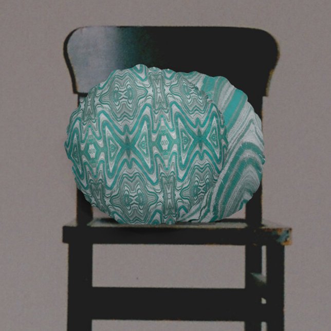 Aqua en Gray Wavy Gelaagde Mineral Rond Kussen (Creator heeft geüpload)