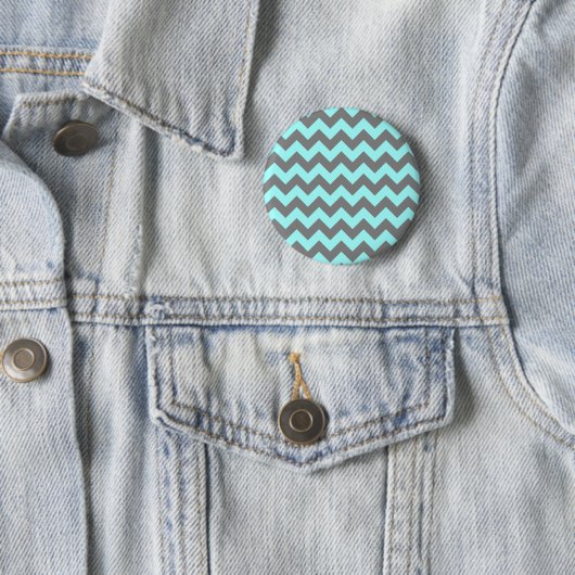 Aqua en Gray Zigzag Ronde Button 5,7 Cm (In situ)
