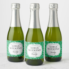 Aqua en Green Animal Print Meisjes Weekend Sparkling Wijnetiket