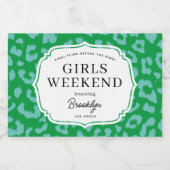 Aqua en Green Animal Print Meisjes Weekend Sparkling Wijnetiket (Enkel label)