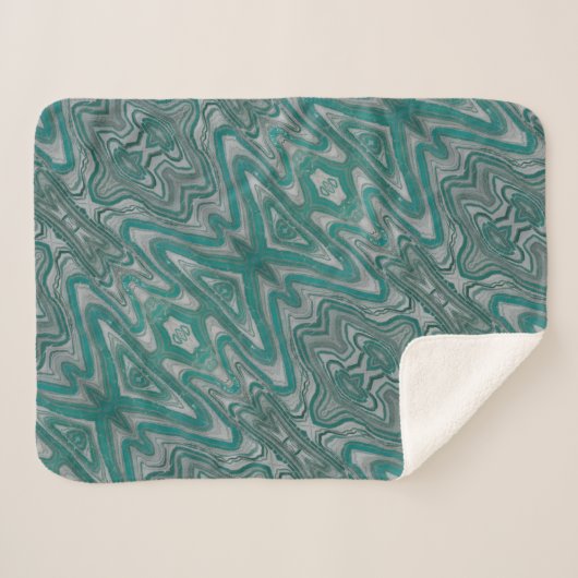 Aqua en Grey Boho Chic Natuurlijke Abstract Sherpa Deken (Voorkant (horizontaal))
