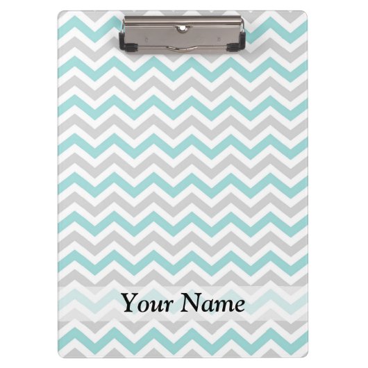 Aqua en grijs chevron-patroon klembord (Voorkant)