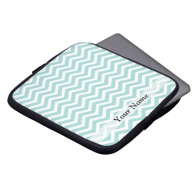 Aqua en grijs chevron patroon laptop sleeve (Voorkant top)