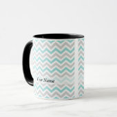 Aqua en grijs chevron patroon mok (Voorkant links)
