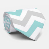 Aqua en grijs chevron patroon stropdas (Opgerold)