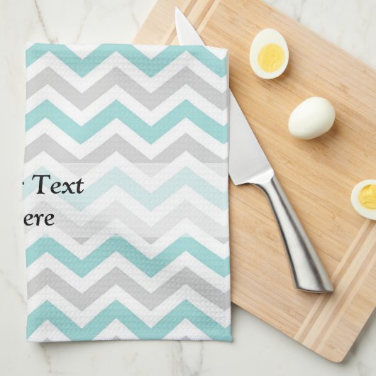 Aqua en grijs chevron-patroon theedoek (Quarter Fold)