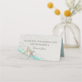 Aqua en grijs strand zeesterren en lint plaatskaartje (Voorkant)