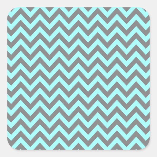 Aqua en Grijs Zigzag 2 Vierkante Sticker (Voorkant)