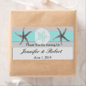 Aqua en Grijze Band Bruiloft Water Fles Label (Insitu)