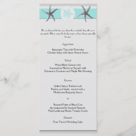 Aqua en Grijze Band Starfish Bruiloft Menu