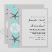 Aqua en Grijze Band Starfish bruiloft uitnodiging (Voorkant / Achterkant)
