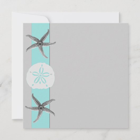 Aqua en Grijze Band Starfish bruiloft uitnodiging (Achterkant)