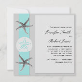 Aqua en Grijze Band Starfish bruiloft uitnodiging (Voorkant)