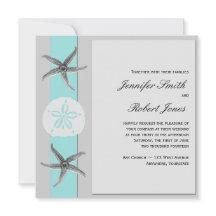 Aqua en Grijze Band Starfish bruiloft uitnodiging