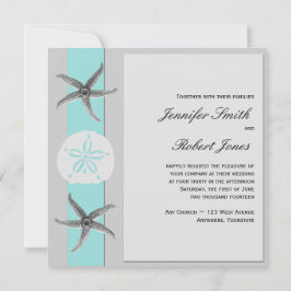 Aqua en Grijze Band Starfish bruiloft uitnodiging
