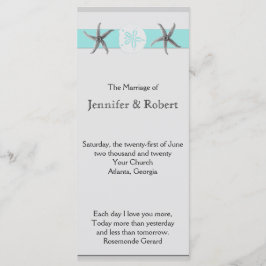 Aqua en Grijze Band Starfish huwelijksprogramma Programmakaart