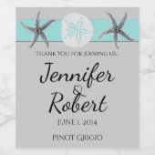 Aqua en Grijze Band Starfish Wijnlabel Wijn Etiket (Enkel label)