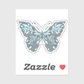 Aqua en Grijze Botanische Vlinder Sticker (Vel)