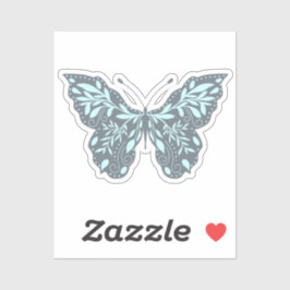 Aqua en Grijze Botanische Vlinder Sticker