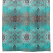 Aqua en grijze geometrische verf douchegordijn (Voorkant)