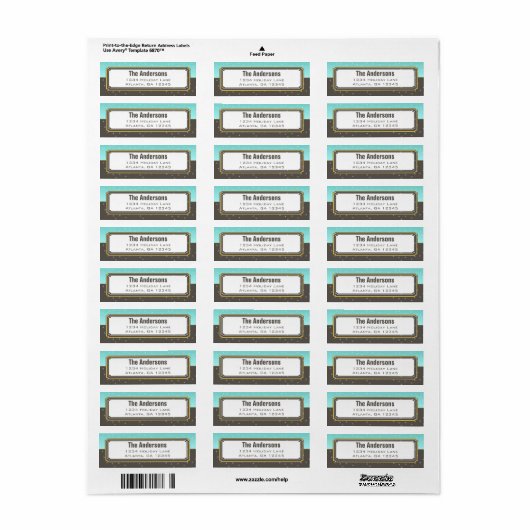 Aqua en Grijze kerststerren Retouradres Etiket (Full Sheet)