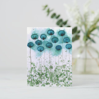 Aqua en groene aquarel papavers ansichtkaart briefkaart