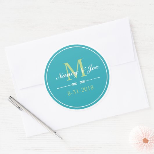 Aqua en Groene Monogram Stickers (Envelop)