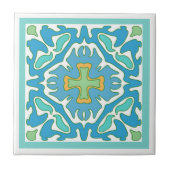 Aqua en Groene Spaans Tile met Oranje Acent Tegeltje (Voorkant)