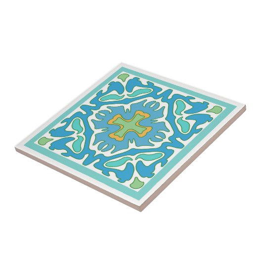 Aqua en Groene Spaans Tile met Oranje Acent Tegeltje (Zijkant)