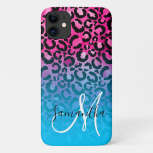 Aqua en Hot Pink Luipaard Ombre Monogram Case-Mate iPhone Case