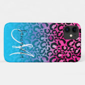 Aqua en Hot Pink Luipaard Ombre Monogram Case-Mate iPhone Case (Achterkant (horizontaal))