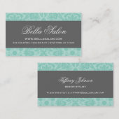 Aqua en houtskool grijs Elegant  Damask Visitekaartje (Voorkant / Achterkant)
