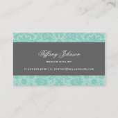 Aqua en houtskool grijs Elegant  Damask Visitekaartje (Achterkant)