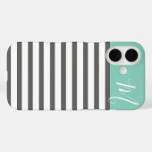Aqua en Houtskool Preppy Strepen Custom Monogram Case-Mate iPhone Case (Achterkant (horizontaal))