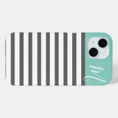 Aqua en Houtskool Preppy Strepen Custom Monogram Case-Mate iPhone Case (Achterkant (horizontaal))