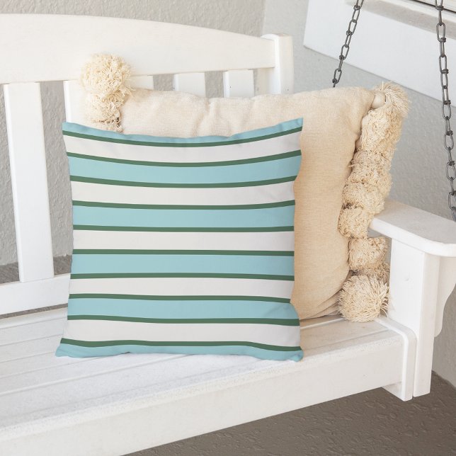 Aqua en Hunter Green Summer Stripe Outdoor Buitenkussen (Creator heeft geüpload)
