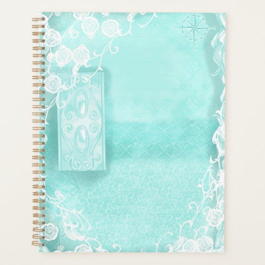 Aqua en Kant Junk Journal Stijl Planner (Voorkant)