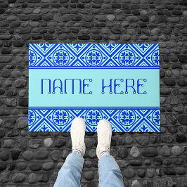 Aqua en Koninklijk Blauw Douanenaam Modern Patroon Deurmat