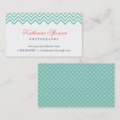 Aqua en koraal Moderne Chevron en Polka Dots Visitekaartje (Voorkant / Achterkant)