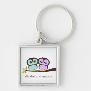 Aqua en Lavender Owls Sleutelhanger