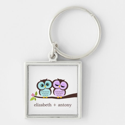 Aqua en Lavender Owls Sleutelhanger (Voorkant)