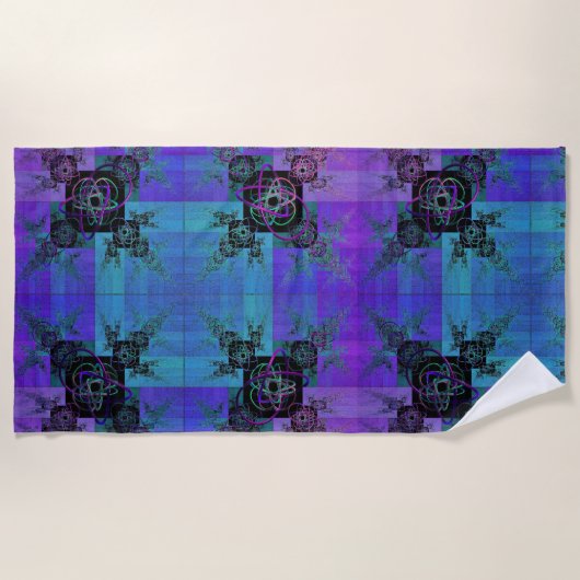 Aqua en Lila Fractal Joy Beach Handdoek (Voorkant)