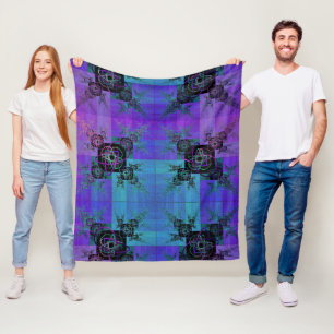 Aqua en Lila Fractal Joy Fleece Deken
