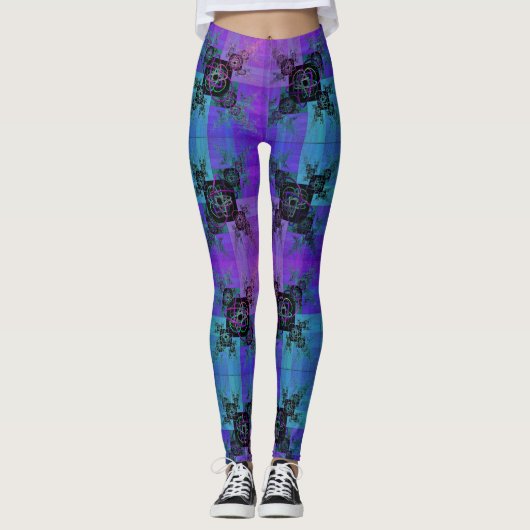 Aqua en Lila Fractal Joy Leggings (Voorkant)