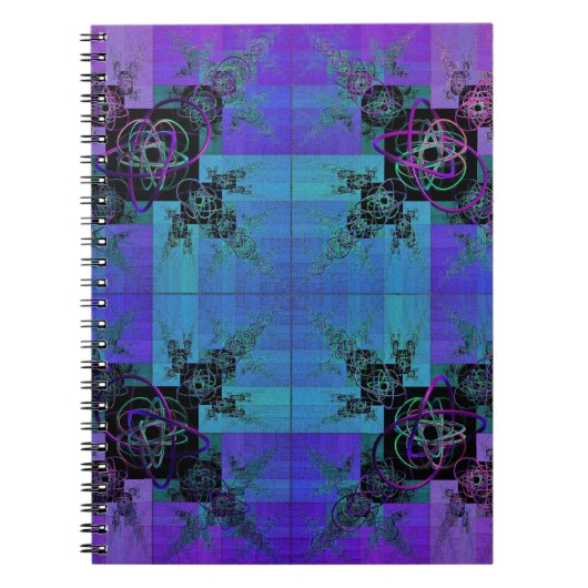 Aqua en Lila Fractal Joy Spiral Notitieboek (Voorkant)