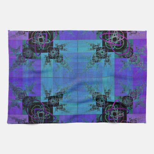 Aqua en Lila Fractal Joy Theedoek (Horizontaal)