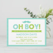 Aqua en Lime Green Polka Dot Oh Boy Baby shower Kaart (Staand voorkant)