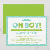 Aqua en Lime Green Polka Dot Oh Boy Baby shower Kaart (Voorkant / Achterkant)