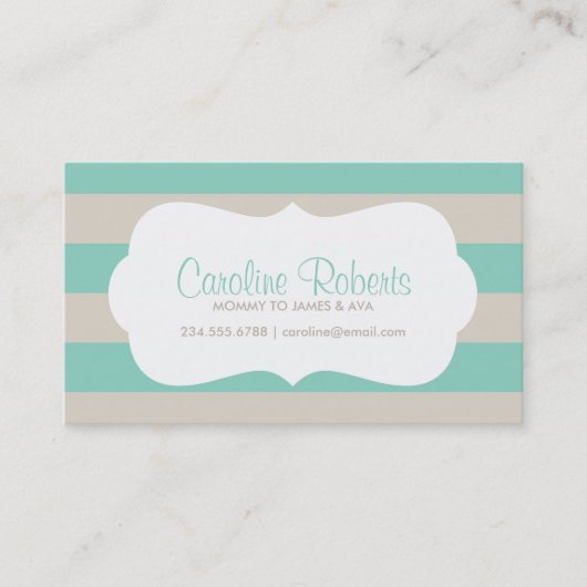 Aqua en Linnen Moderne Strepen en Stippen Contactkaartje (Voorkant)